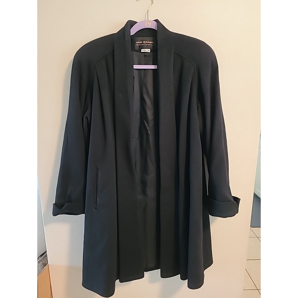 VINTAGE David Benjamin Coat Womens Size 8 Black 100 %‎ Wool Overcoat Winter